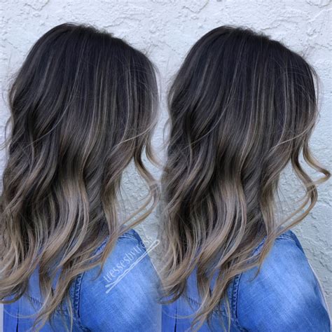 ash brown ombre|ash balayage on dark hair.